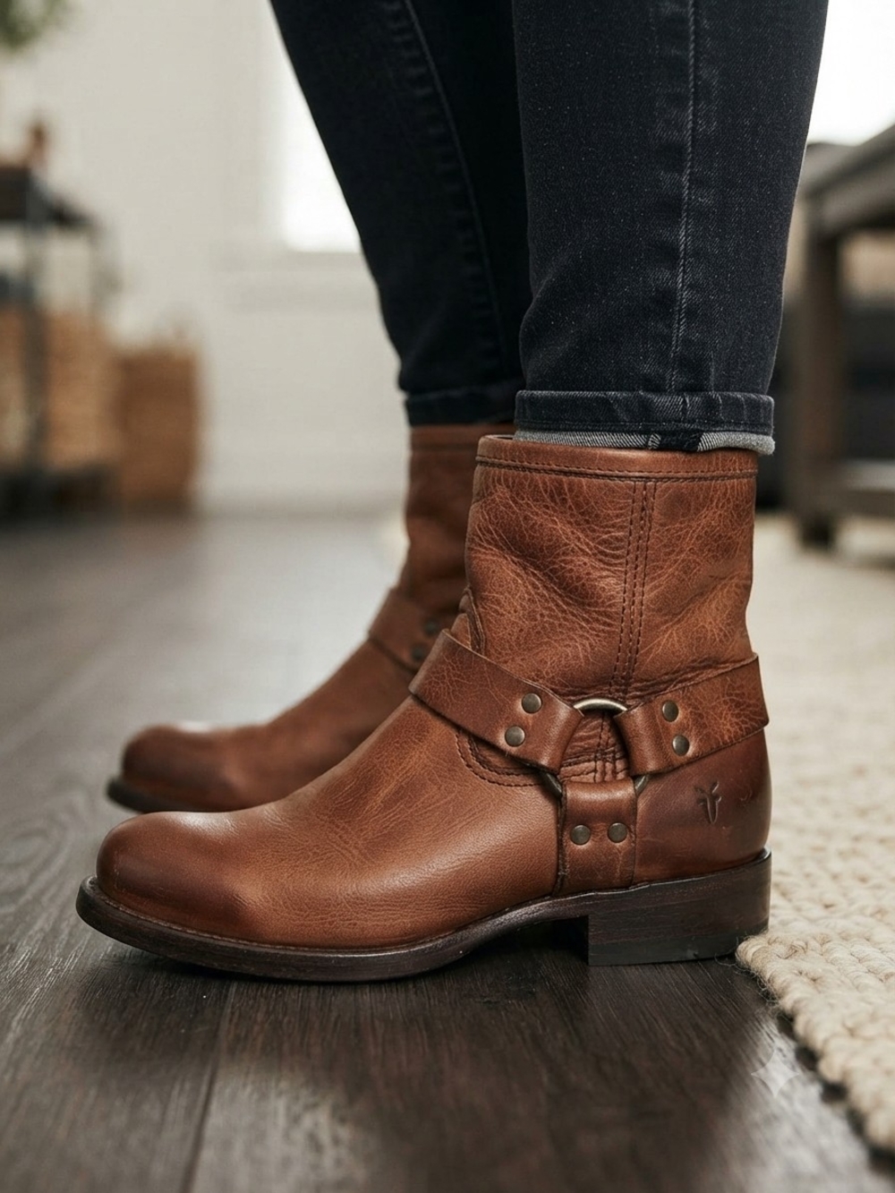 Frye Phillip Women's Brown Leather Harness Ankle Boots